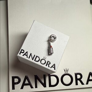 Pandora Silver Champagne Bottle Charm with Red Accent